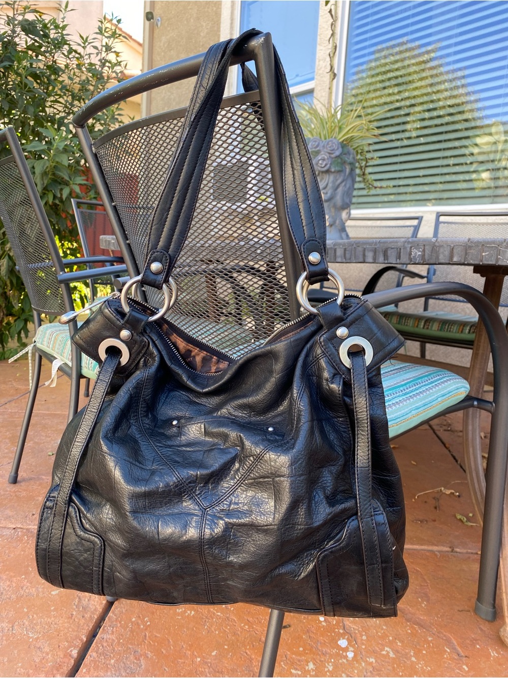 b. makowsky Black Leather Shoulder Bag with Silver Hardware - Picture 2 of 8